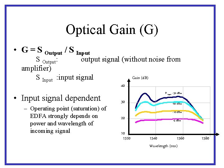 Optical Gain (G) • G = S Output / S Input S Output: output