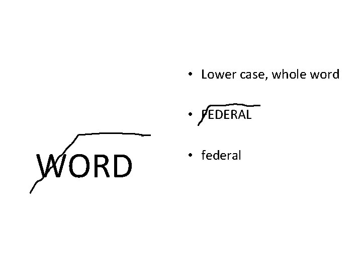 • Lower case, whole word • FEDERAL WORD • federal • Lower case, whole word • FEDERAL WORD • federal
