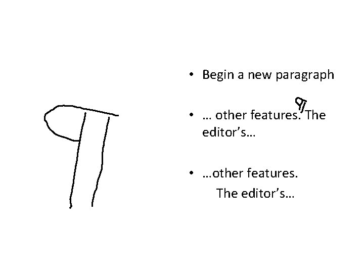 • Begin a new paragraph • … other features. The editor’s… • …other • Begin a new paragraph • … other features. The editor’s… • …other