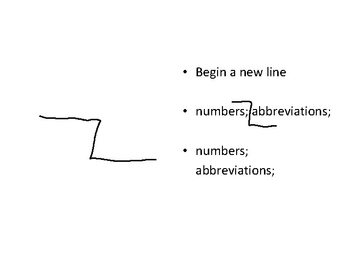 • Begin a new line • numbers; abbreviations; • Begin a new line • numbers; abbreviations;