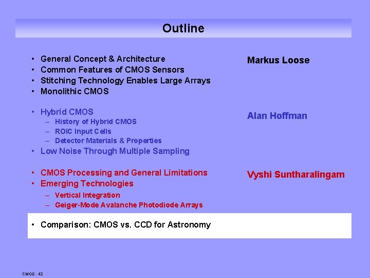 Outline • • General Concept & Architecture Common Features of CMOS Sensors Stitching Technology