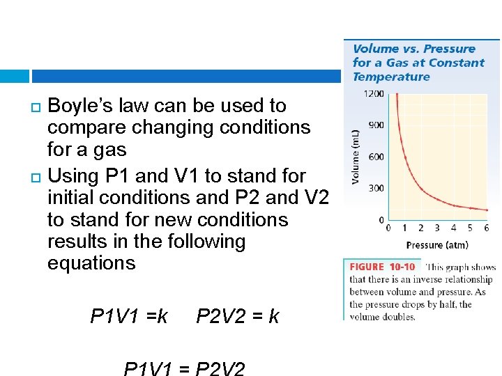  Boyle’s law can be used to compare changing conditions for a gas Using