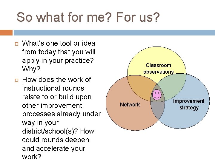 So what for me? For us? What’s one tool or idea from today that