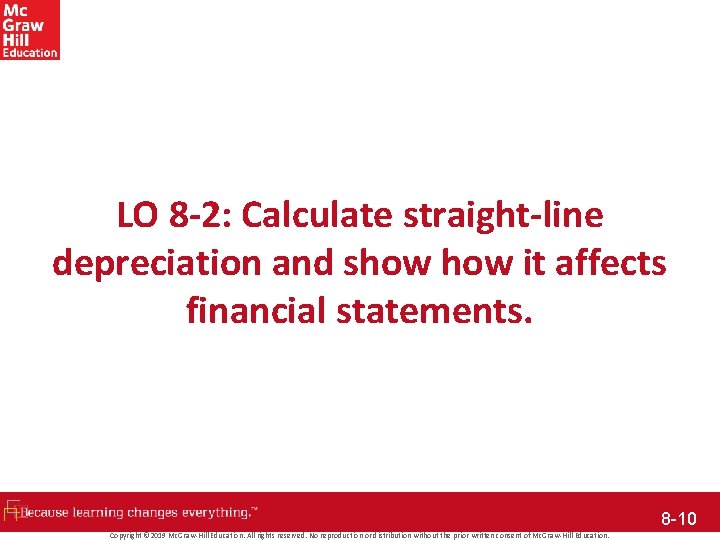 LO 8 -2: Calculate straight-line depreciation and show it affects financial statements. 8 -10