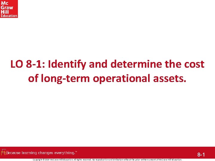 LO 8 -1: Identify and determine the cost of long-term operational assets. 8 -1