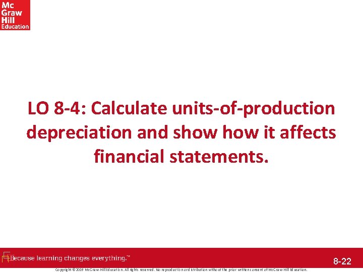 LO 8 -4: Calculate units-of-production depreciation and show it affects financial statements. 8 -22