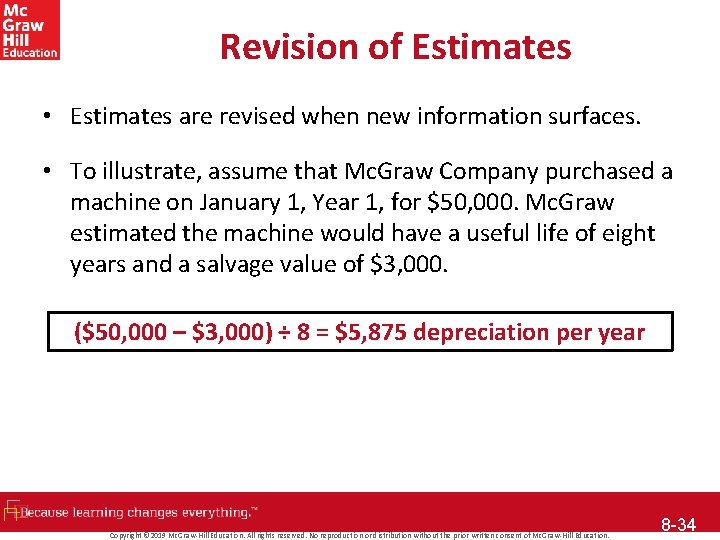 Revision of Estimates • Estimates are revised when new information surfaces. • To illustrate,