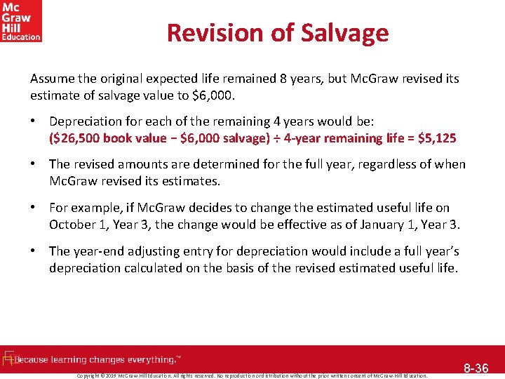 Revision of Salvage Assume the original expected life remained 8 years, but Mc. Graw