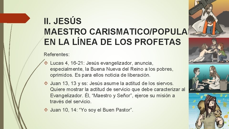  II. JESÚS MAESTRO CARISMATICO/POPULAR EN LA LÍNEA DE LOS PROFETAS Referentes: Lucas 4,