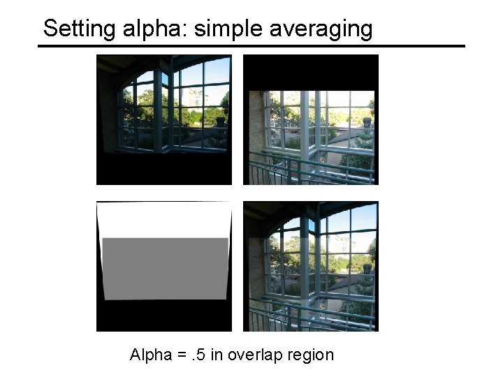 Setting alpha: simple averaging Alpha =. 5 in overlap region 