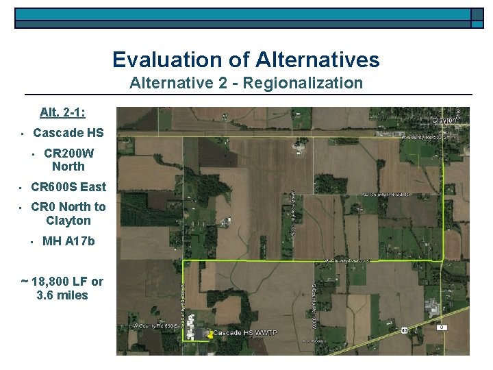 Evaluation of Alternatives Alternative 2 - Regionalization Alt. 2 -1: • Cascade HS •