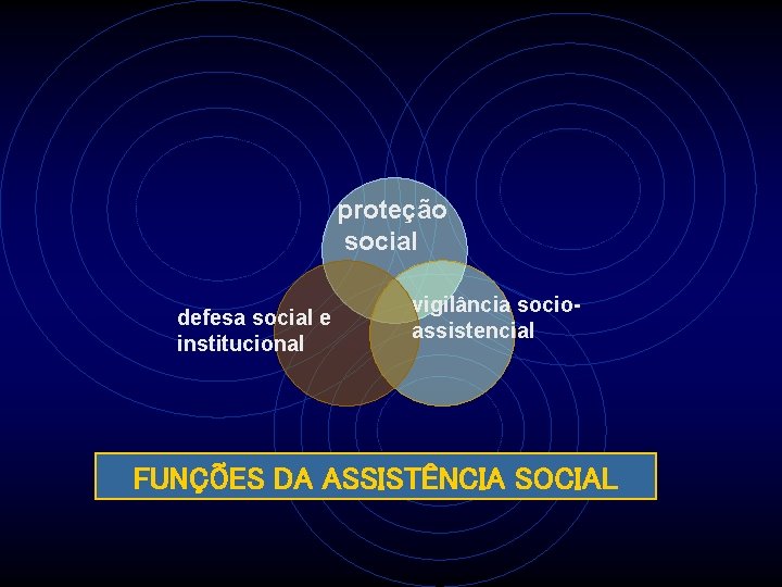 proteção social defesa social e institucional vigilância socioassistencial FUNÇÕES DA ASSISTÊNCIA SOCIAL 