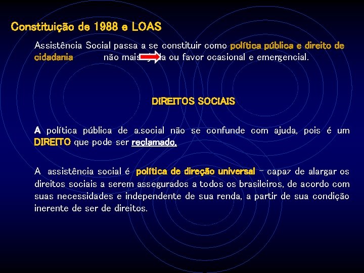 Constituição de 1988 e LOAS Assistência Social passa a se constituir como política pública