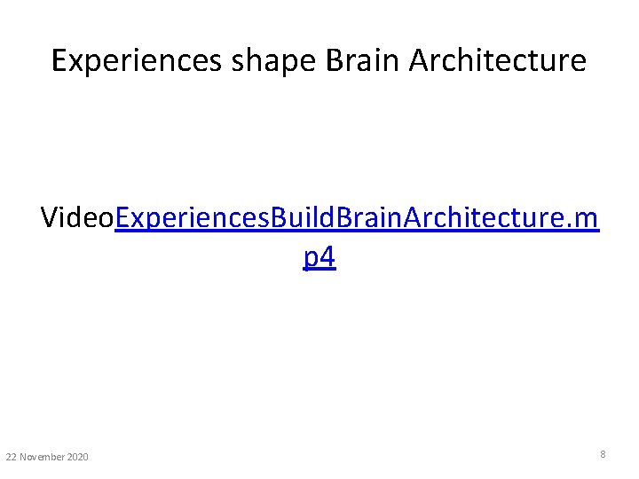 Experiences shape Brain Architecture Video. Experiences. Build. Brain. Architecture. m p 4 22 November