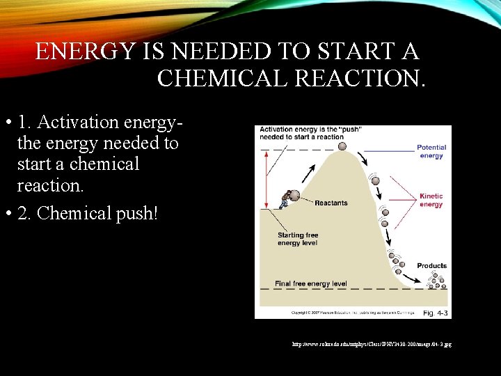 ENERGY IS NEEDED TO START A CHEMICAL REACTION. • 1. Activation energythe energy needed