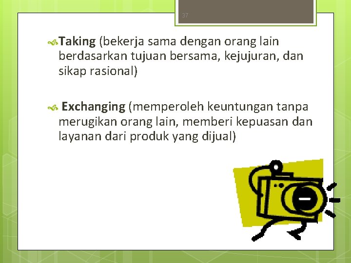 37 Taking (bekerja sama dengan orang lain berdasarkan tujuan bersama, kejujuran, dan sikap rasional)