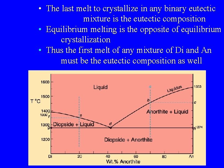  • The last melt to crystallize in any binary eutectic mixture is the