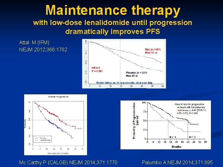 Maintenance therapy with low-dose lenalidomide until progression dramatically improves PFS Attal M (IFM) NEJM