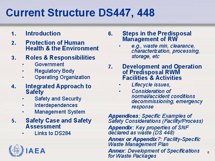 Current Structure DS 447, 448 1. Introduction 2. Protection of Human Health & the