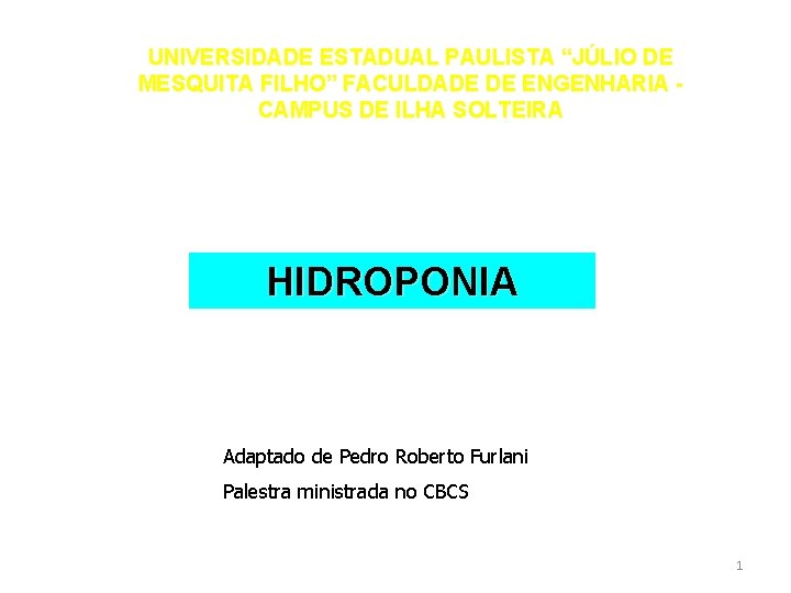 UNIVERSIDADE ESTADUAL PAULISTA “JÚLIO DE MESQUITA FILHO” FACULDADE DE ENGENHARIA CAMPUS DE ILHA SOLTEIRA