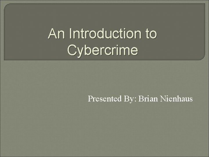 An Introduction to Cybercrime Presented By: Brian Nienhaus 