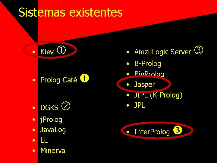 Sistemas existentes • Kiev • Prolog Café • DGKS • • j. Prolog Java.