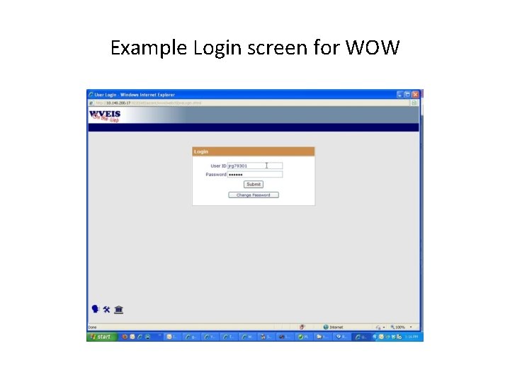 Example Login screen for WOW 