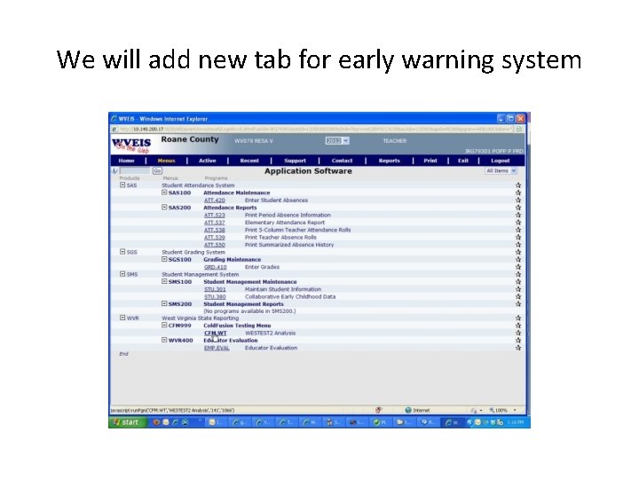 We will add new tab for early warning system 