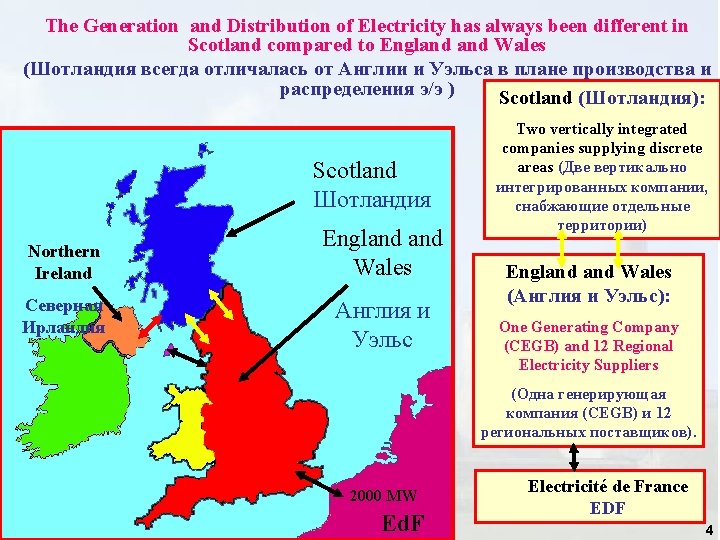 The Generation and Distribution of Electricity has always been different in Scotland compared to The Generation and Distribution of Electricity has always been different in Scotland compared to