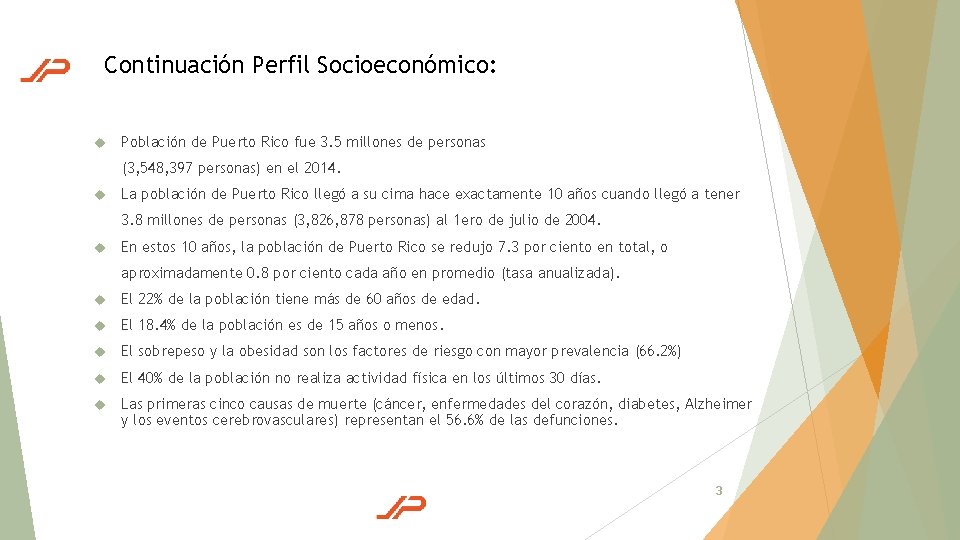 Continuación Perfil Socioeconómico: Población de Puerto Rico fue 3. 5 millones de personas (3,