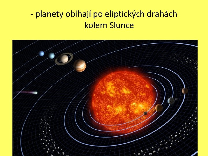 - planety obíhají po eliptických drahách kolem Slunce 