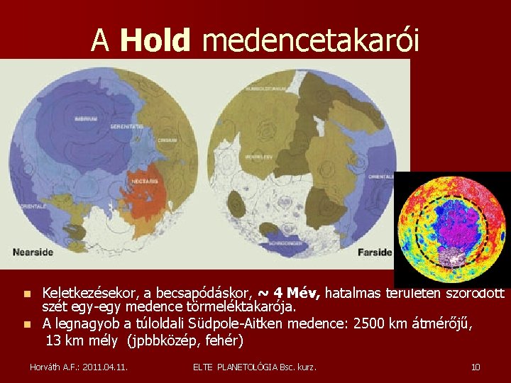 A Hold medencetakarói Keletkezésekor, a becsapódáskor, ~ 4 Mév, hatalmas területen szóródott szét egy-egy A Hold medencetakarói Keletkezésekor, a becsapódáskor, ~ 4 Mév, hatalmas területen szóródott szét egy-egy
