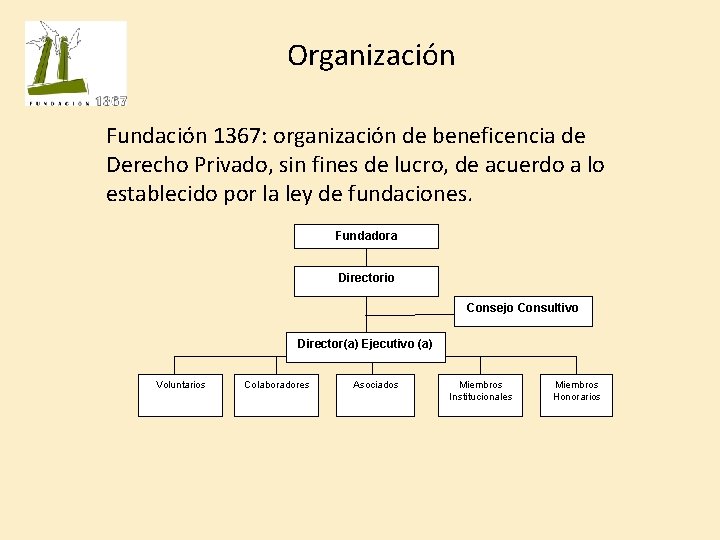 Organización Fundación 1367: organización de beneficencia de Derecho Privado, sin fines de lucro, de