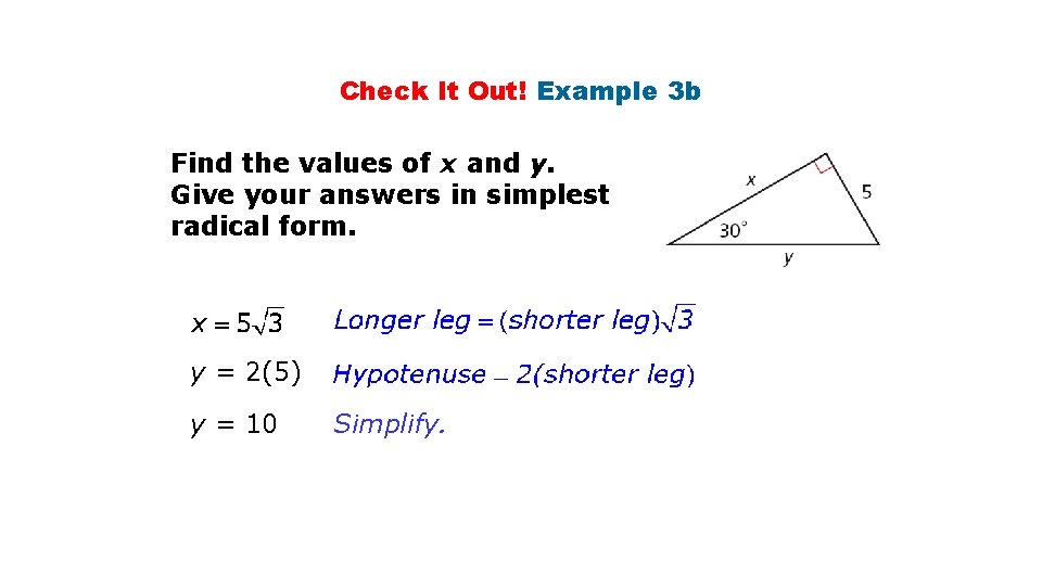 Check It Out! Example 3 b Find the values of x and y. Give