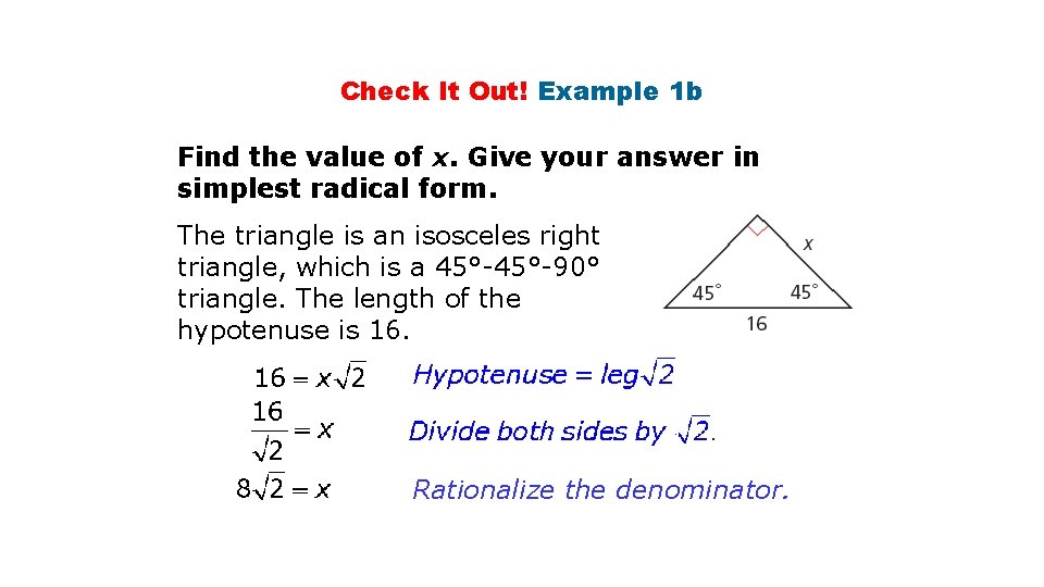 Check It Out! Example 1 b Find the value of x. Give your answer