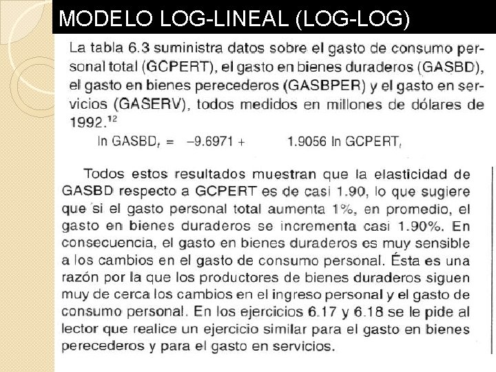 MODELO LOG-LINEAL (LOG-LOG) MODELO LOG-LINEAL (LOG-LOG)