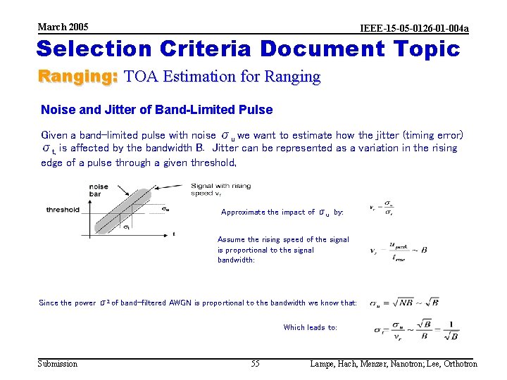 March 2005 IEEE-15 -05 -0126 -01 -004 a Selection Criteria Document Topic Ranging: TOA