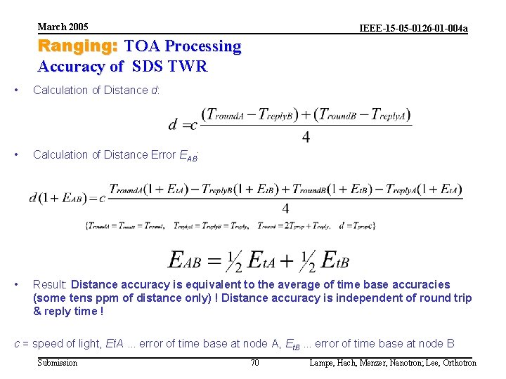 March 2005 IEEE-15 -05 -0126 -01 -004 a Ranging: TOA Processing Accuracy of SDS