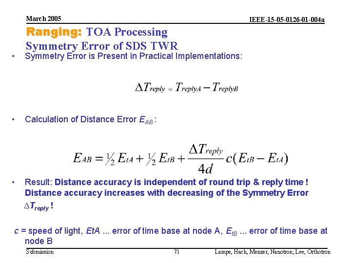 March 2005 Ranging: TOA Processing Symmetry Error of SDS TWR IEEE-15 -05 -0126 -01