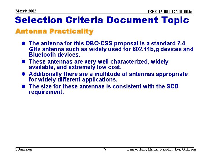 March 2005 IEEE-15 -05 -0126 -01 -004 a Selection Criteria Document Topic Antenna Practicality