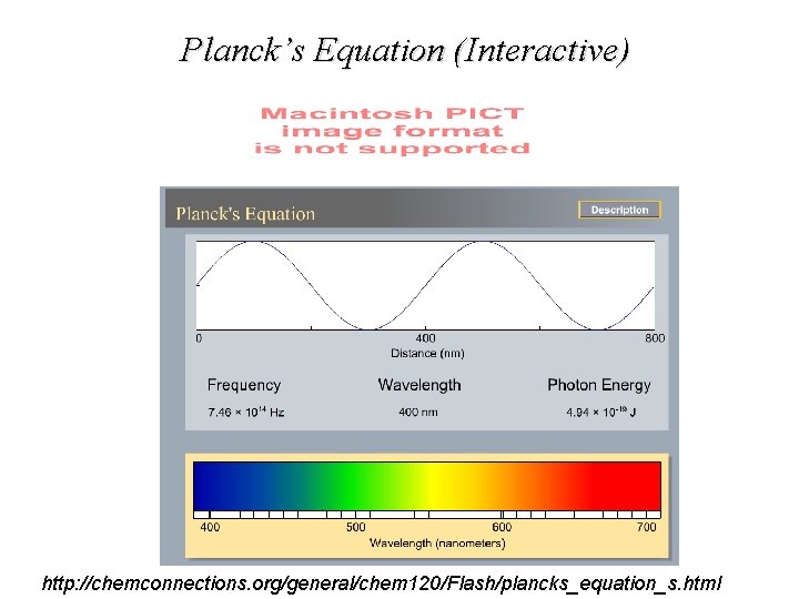 Planck’s Equation (Interactive) http: //chemconnections. org/general/chem 120/Flash/plancks_equation_s. html 