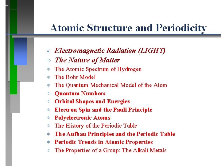 Atomic Structure and Periodicity ð ð ð ð Electromagnetic Radiation (LIGHT) The Nature of