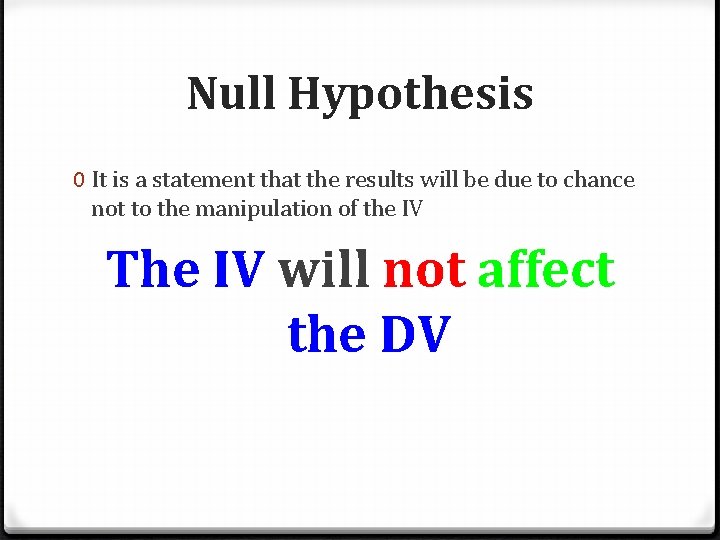 Null Hypothesis 0 It is a statement that the results will be due to