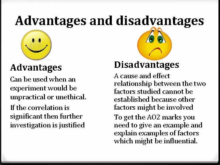 Advantages and disadvantages Advantages Can be used when an experiment would be unpractical or