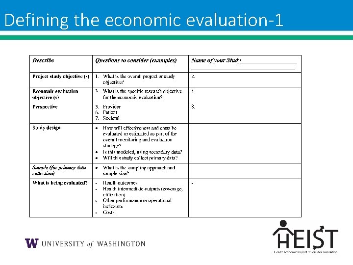 Defining the economic evaluation-1 Defining the economic evaluation-1