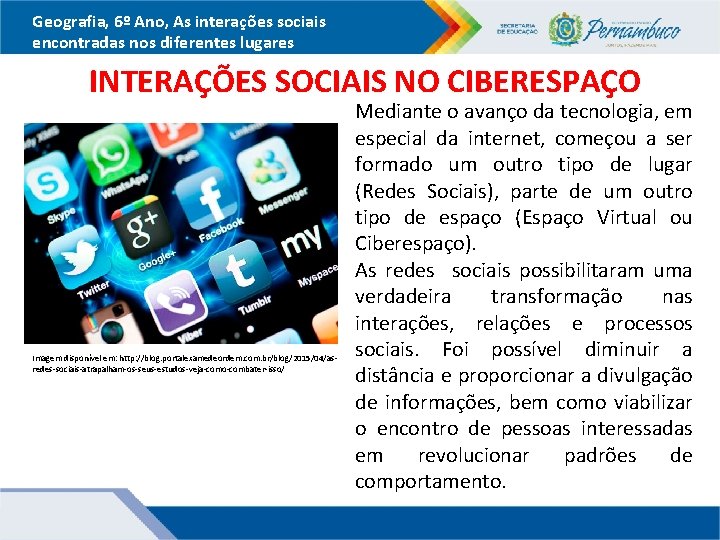 Geografia, 6º Ano, As interações sociais encontradas nos diferentes lugares INTERAÇÕES SOCIAIS NO CIBERESPAÇO