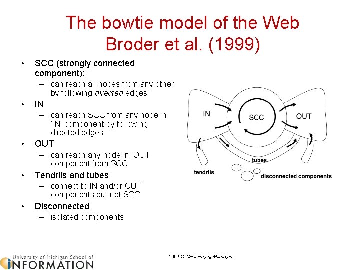 The bowtie model of the Web Broder et al. (1999) • SCC (strongly connected