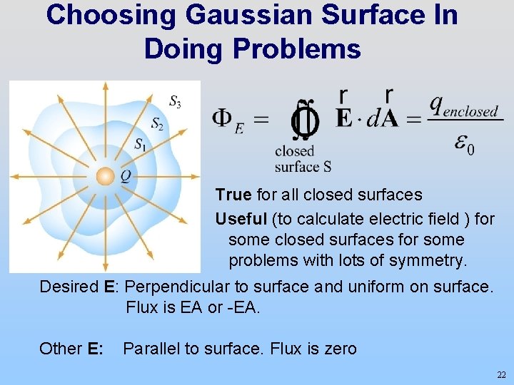 Choosing Gaussian Surface In Doing Problems True for all closed surfaces Useful (to calculate