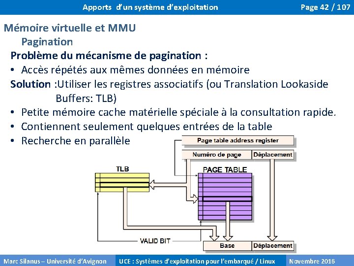 Apports d’un système d’exploitation Page 42 / 107 Mémoire virtuelle et MMU Pagination Problème