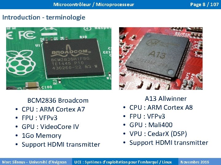 Microcontrôleur / Microprocesseur Page 8 / 107 Introduction - terminologie • • • BCM
